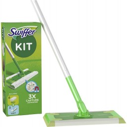 Swiffer Kit Sistema Completo - Scopa + 8 Panni Catturapolvere + 3 Umidific.