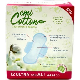 Emi Cotton Assorbenti Ultra In Cotone - 12 Pezzi - Con Ali