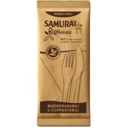 Samurai Bio Nature Set Forchetta + Coltello + Tovagliolo + Stuzzicadenti