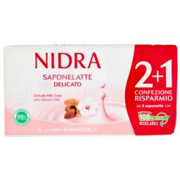 Nidra Sapone Solido - 3 Pezzi Da 90 Grammi - Delicato - Latte Di Mandorla
