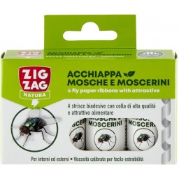 Zig Zag Mosche E Moscerini - 4 Strisce Biadesive Con Colla E Attrattivo