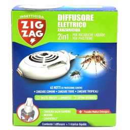 Zig Zag Diffusore Elettrico Zanzaricida - Con Ricarica Liquida 45 Notti