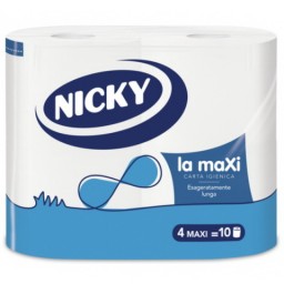 Nicky La Maxi Carta Igienica Lunghissima Durata - 4 Rotoloni Da 500 Strappi