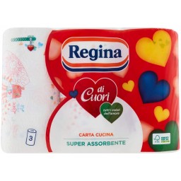 Regina Di Cuori Carta Cucina Super Assorbente - 3 Rotoli - Decorati