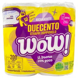 Wow Duecento - Carta Asciugatutto - 2 Rotoli - 200 Strappi
