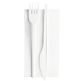 Bis Posate In Plastica 17cm Forchetta E Coltello Bianco + Tovagliolo 30x30
