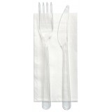 Bis Posate In Plastica 17cm Forchetta E Coltello Trasparenti + Tovagliolo