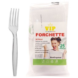 Vip 30 Forchette Riutilizzabili In Plastica 17cm - Trasparenti - Ecocrystal