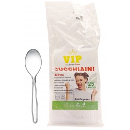 Vip 30 Cucchiaini Riutilizzabili In Plastica 12cm - Trasparenti - Ecocrystal