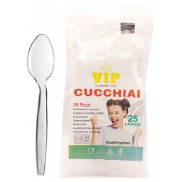 Vip 30 Cucchiai Riutilizzabili In Plastica 17cm - Trasparenti - Ecocrystal